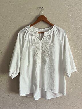 Womens White Embroidered Top Blouse Boho Peasant Cottagecore Summer Size 2XL